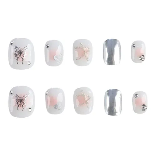 BDQC Мягкий Смешанный Бабочка Осветляющий Мода Премиум False Nail 15 мм False Nail Короткий LADDER Белый Однотонный Милый