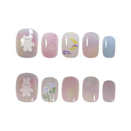 BDQC Мягкий Многоцветный Осветляющий Кролик Милый Фальшивый Ногтей Короткий LADDER Дофаминовая Одежда Смужка Стиль Instagram