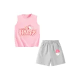 [Девочки 100% хлопок Майка Комплекты Одежды] Розовый Разрисованный Белль