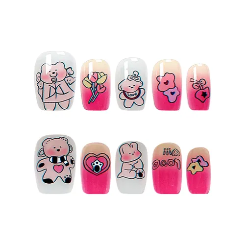 BDQC Dream Angel Elegance Brightening Handcrafted Nail Art Cartoon Cute 15mm False Nail Short LADDER Gradient Cute