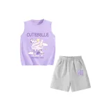 [Девочки 100% хлопок Майка Комплекты Одежды] Фиолетовый Черника Белль