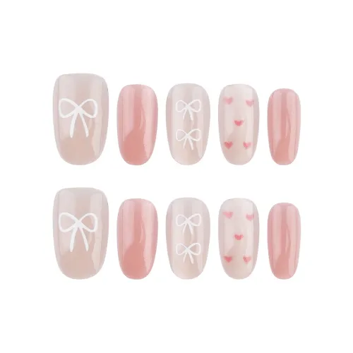 BDQC Sweetheart Bowknot Heart Pink Cat Eye False Nail 20mm False Nail Oval Pink Jump Color Cute