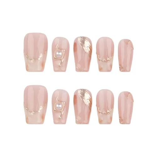 BDQC 3D-эффект Позолоченный Мягкий Элегантность False Nail Французский 20mm False Nail Короткий LADDER Телесный Однотонный Милый