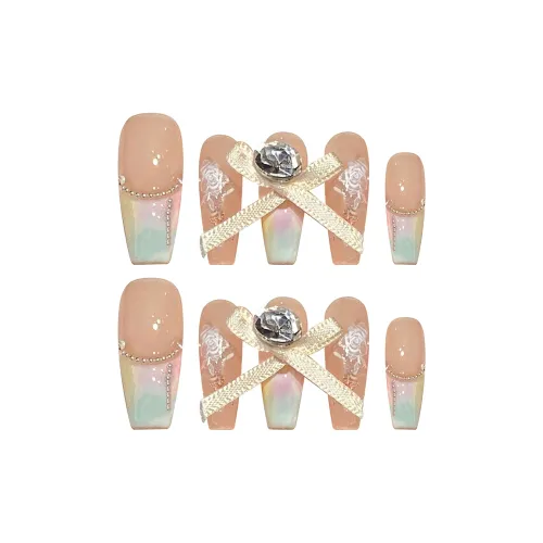 BDQC Мягкий Pearl 3D Эффект Осветляющий Элегантность Роскошь False Nail 25 мм False Nail Средний LADDER Телесный Градиент Милый