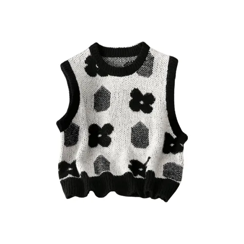 SIBAISHE Белый с черными цветами Женские жилеты