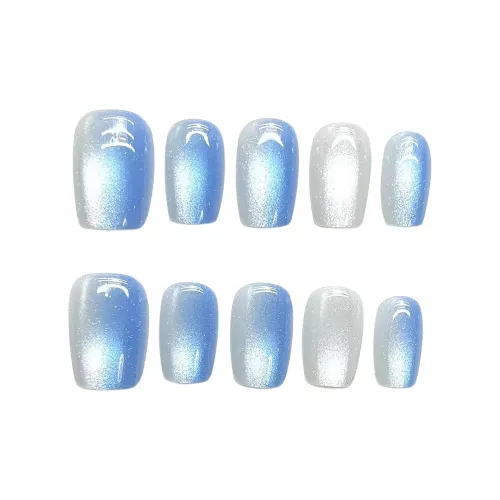 BDQC Синий Градиентный Океанический Осветляющий Кошачий глаз False Nail 20 мм False Nail Короткий LADDER Синий Градиентный Однотонный