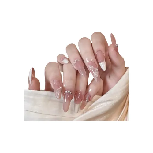 T Z Французский Noble Блестящий розовый Элегантность Бабочка False Nail Миндаль MID Длина Румяна Blending Телесный Flashing