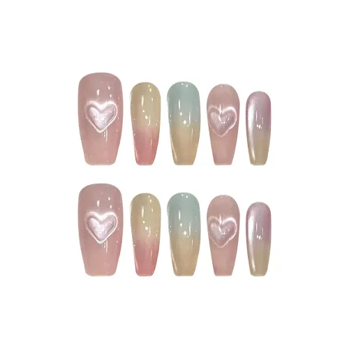 BDQC Градиентный Glass Beads Cat Eye Сердце Осветляющий False Nail 25 мм False Nail Средний LADDER Конфетный цвет Градиентный Милый