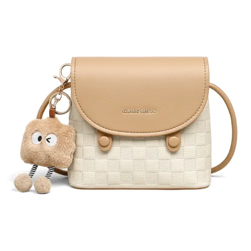 Crtnzo Kroez Коровья кожа Ведрообразная сумка Сумка через плечо Стандартная Женская Бежевая Абрикосовая