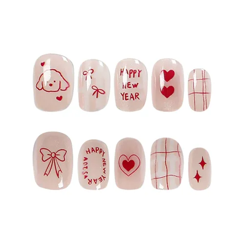BDQC Sweetheart Cute Childhood Creative 15mm False Nail Short LADDER Red Solid Color Instagram Style