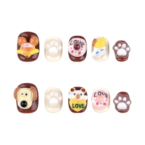 BDQC Милый 3D-эффект Щенок Модный с Детским Украшением False Nail Короткий LADDER Коричневый Jump Цвет Милый