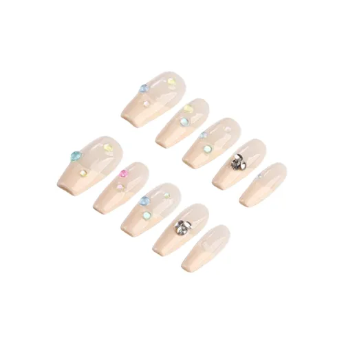BDQC French Heart Мягкий Милый Осветляющий False Nail MID Длина Желтый Однотонный Стразы Украшенный