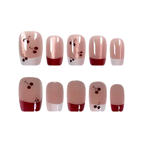 BDQC Кошачий глаз Французский Мультяшный Вишня Укороченный Nail Art 20 мм False Nail Короткий LADDER Розовый Градиентный Французский