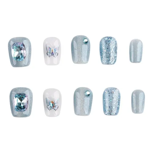 BDQC Светло-синий Элегантность Укороченный с 15mm Nail Art False Nail Короткий LADDER Синий Однотонный Стиль Instagram