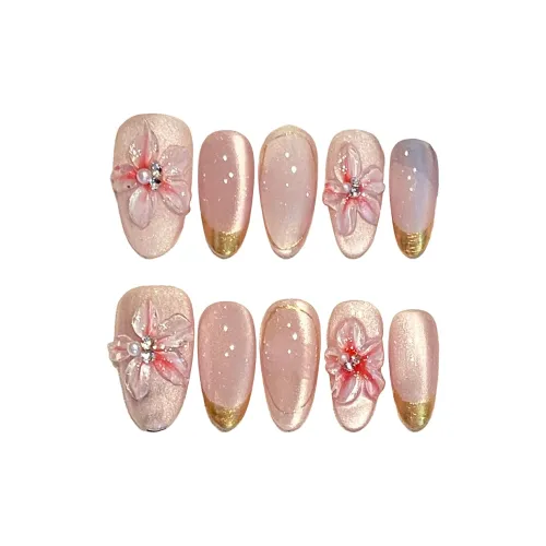 BDQC 2025 Spring 3D-эффект Ручной рисунок Осветляющий Фальшивый Ногтевой 25 мм Фальшивый Ногтевой Миндально-розовый Однотонный Милый