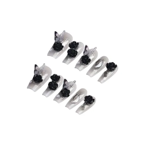 BDQC Готический стиль 3D-эффект Камелия Бабочка Фальшивая ногть Средний ЛАДДЕР Черный Jump Цвет Стразы Украшенный