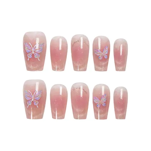 BDQC Нежно-розовый Улыбка Кошачий глаз Мягкий Бабочка Elegance Brightening 25mm False Nail Средний LADDER Розовый Румяна Stain Милый