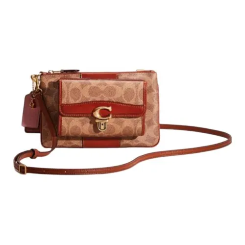 COACH Покрытый холст с утонченной телячьей кожей буква кошелек сумка через плечо сумка на плечо женская коричневый и ржавый