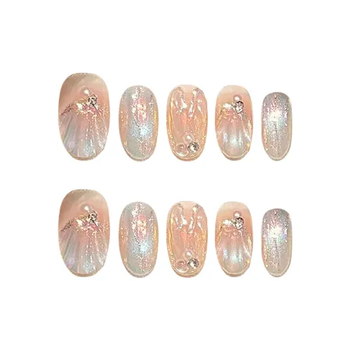 BDQC Радуга Кошачий глаз Осветляющий Элегантность Премиум Мода 25 мм False Nail Миндаль Нежно-розовый Градиент