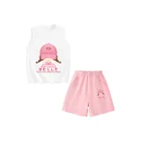 [Девочки 100% хлопок Майка Комплекты Одежды] Белый Bella Розовый Девушка