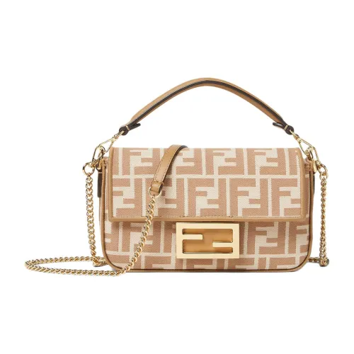 FENDI BaguetteFF Жаккардовая ткань Сумка через плечо Сумка Мини Женская Бежевая