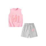 [Девочки 100% хлопок Майка Комплекты Одежды] Розовый HI Белль