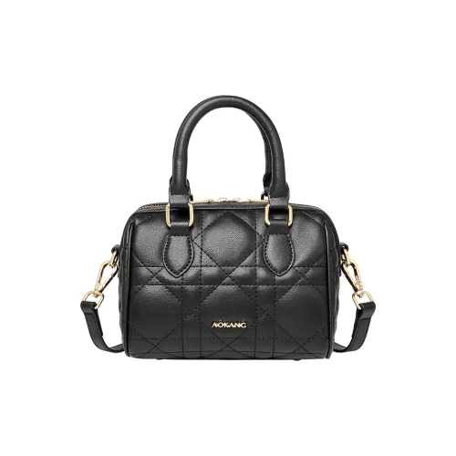 AOKANG Корова Кожа Бостон Сумка Сумка через плечо Сумка Маленькая Женская Классическая Черная Экрю