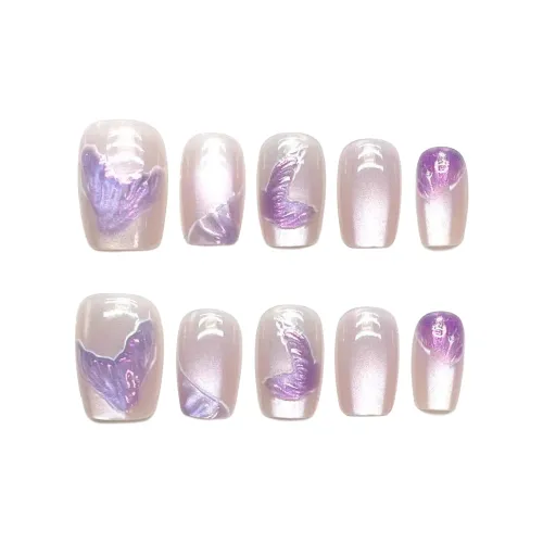 BDQC Фиолетовый 3D-эффект Русалка Осветляющий Handcrafted False Nail 20 мм False Nail Короткий LADDER Фиолетовый Однотонный