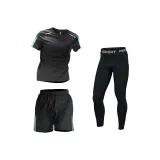 Трехкомпонентный комплект (Черный и зеленый топ + черные шорты + черный топ с облегающим кроем в стиле акулы)