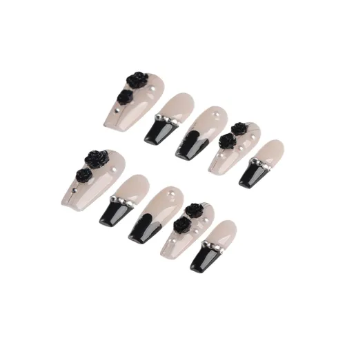 BDQC Премиум Vintage Fashion 3D-эффект Camellia French False Nail Средний LADDER Черный градиент Instagram Style