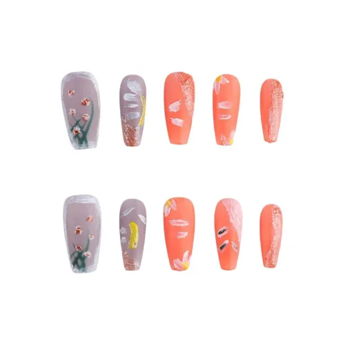 BDQC HAND DRAWN Матовый Смешанный Осветляющий Премиум HAND DRAWN Цветочный 25 мм False Nail Средний ЛАДДЕР Фиолетовый