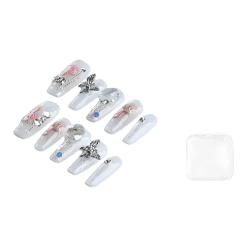 BDQC Металл Бабочка Кожа Flattering False Nail Средний LADDER Молочный белый Однотонный Стиль Instagram