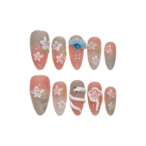 BDQC 2025 Spring Осветляющий Handcrafted 3D Эффект Маленький Змейка Градиент 25 мм False Nail Миндально-розовый Градиент Милый