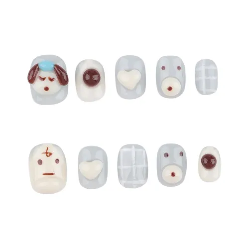 BDQC Cartoon Cute 3D-эффект Щенок False Nail Короткий LADDER Синий Однотонный Стиль Instagram