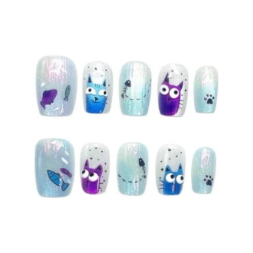 BDQC Причудливый Креативный Осветляющий Элегантность Короткий Оболочка Красный глаз Милый Мягкий 20mm False Nail Короткий LADDER Синий Размытый Милый