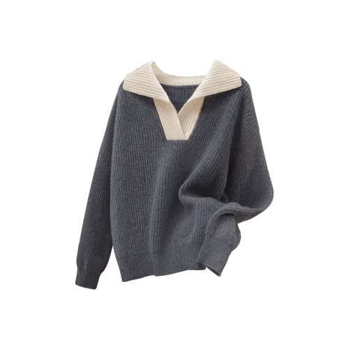 Cypress House Темно-серый и Бежевый Ожерелье-чокер Женские Свитера