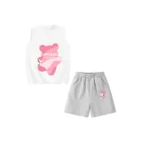 [Девочки 100% хлопок Майка Комплекты Одежды] Белый Белль Многоцветный Медведь