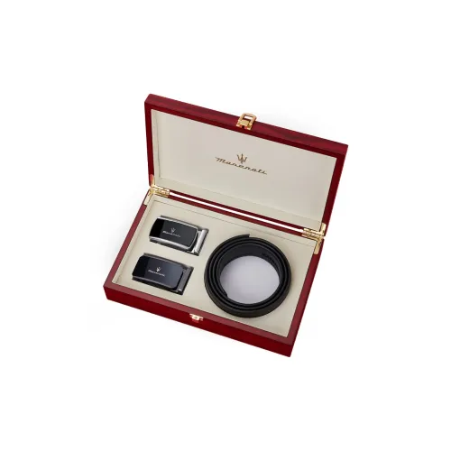 Maserati Лицевая коровья кожа Бизнес Офисный стиль Etiquette Ремень Ремень с поздравительной открыткой Мужской Металлический Серебряный 3,5 см