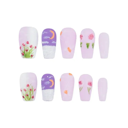 BDQC Фиолетовый Ночной HAND DRAWN Маленький принц Матовый 3D-эффект Осветляющий Укороченный 20мм False Nail