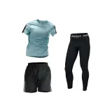 Трехкомпонентный комплект (Синий зеленый топ + Черные шорты + Черная футболка с облегающим кроем "Shark")