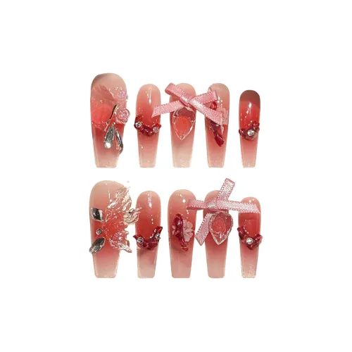 BDQC Роскошь Elegance Brightening 3D-эффект Бабочка Сердце Супер Длинный LADDER 30MM False Nail Длинный Красный Румяна Stain