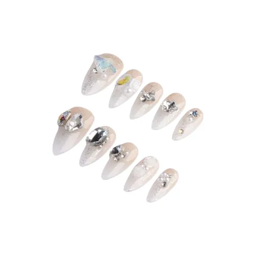 BDQC Кошачий глаз Ледяная прозрачность Сердце с Искрящимся Вспышкой False Nail Короткий LADDER Телесный Градиентный Милый