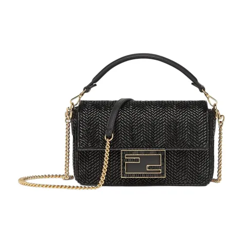 FENDI Baguette Полиэстер Сумка Мини Женская Черная