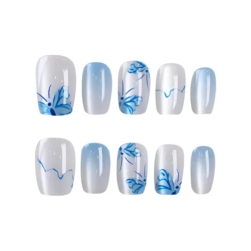 BDQC Мягкий Чернила Бабочка Осветляющий Короткий Claw Кошачий глаз 20мм False Nail Короткий LADDER Синий Градиентный Милый