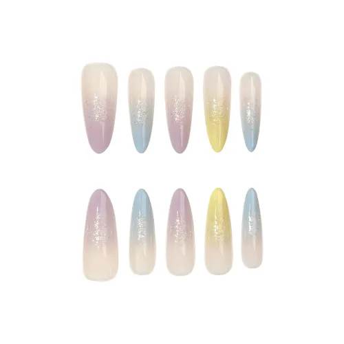 BDQC Дофаминовая одежда Градиентный Мечтательный Мелкие блестки Макарон Длинный False Nail Овал Телесный Градиентный Мелкие блестки