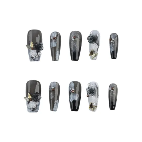 BDQC Темный стиль премиум 3D-эффект Камелия Осветляющий Nail Art 25 мм Искусственный ногтик Средний LADDER Черный Jump Цвет