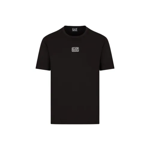 EMPORIO ARMANI EA7 Буква Вышитая Круглый вырез Короткий рукав Т-рубашка Мужская Черная