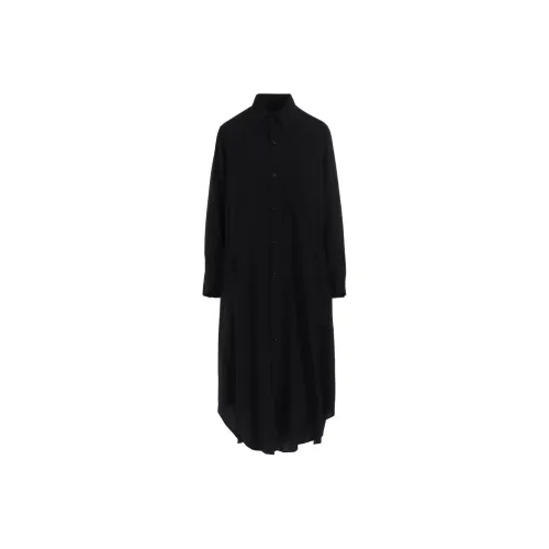 Yohji Yamamoto Черные Женские Длинные Платья с Длинными Рукавами