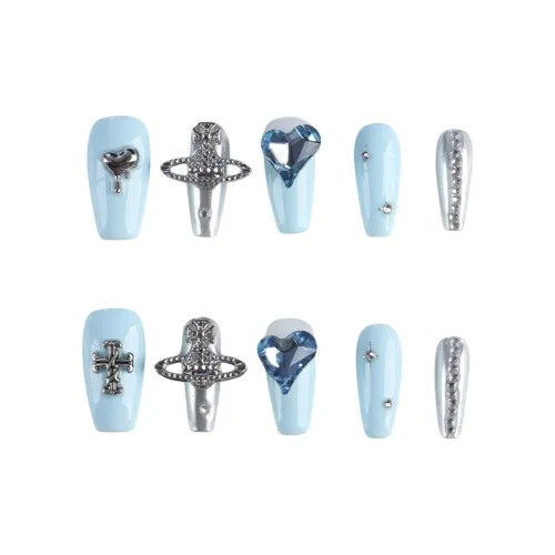 BDQC Синий Премиум Handcrafted False Nail Элегантность Сердце Ледяная прозрачность с 20mm Ромб False Nail