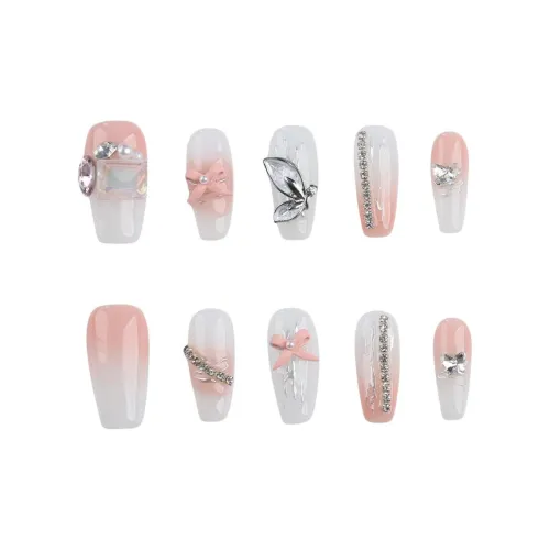 BDQC Светлый Мягкий Модный 3D Эффект Бабочка False Nail Средний LADDER Светло-розовый Градиентный Гороховый Узор